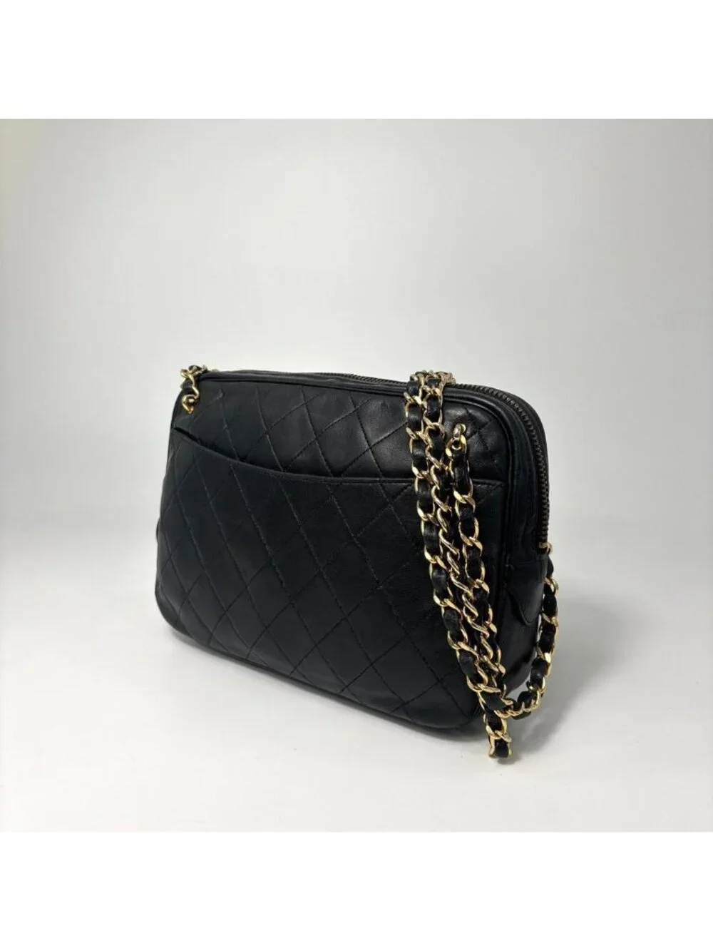 Chanel Super Quilted Lambskin Chain Shoulder Bag Black